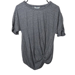 Sundance Emmaline Linen Blend Front Twist Short Sleeve Striped Top‎